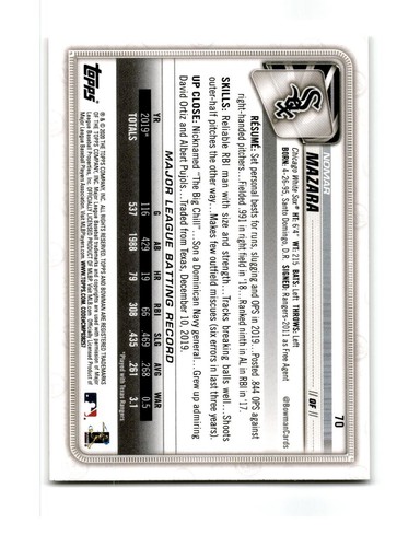 2020 Bowman - #70 Nomar Mazara - Picture 2 of 2