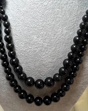 Vintage-Inspired Black Multi-Strand Beaded Necklace With Adjustable Chain & Lobs