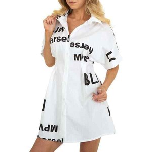 Robe Femme Chemise Cintrée Ecriture white Soirée Eté Vacances Plage Taille S FR