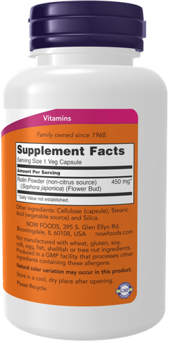 NOW Foods Rutin 450mg 100 Cápsulas Bioflavonoides Relacionados con Quercetina y Hesperidina - Imagen 2 de 2