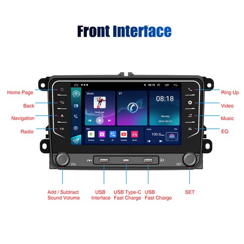Autorradio 7" Android 14 4+64G Carplay RDS GPS para VW GOLF 5 6 PASSAT B6 Polo - Imagen 16 de 20