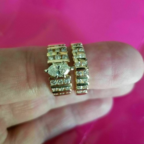 3.20Ct Marquise Cut  Cubic Zirconia  Bridal Ring Set 925 Silver Gold Plated - Picture 4 of 5