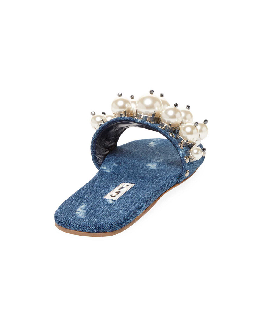 Miu Miu Miu Miu Pearl Embellished Denim Slide Sandal 5c90f5 Miu Miu Miu Miu Pearl Embellished Denim Slide Sandal 5c90f5