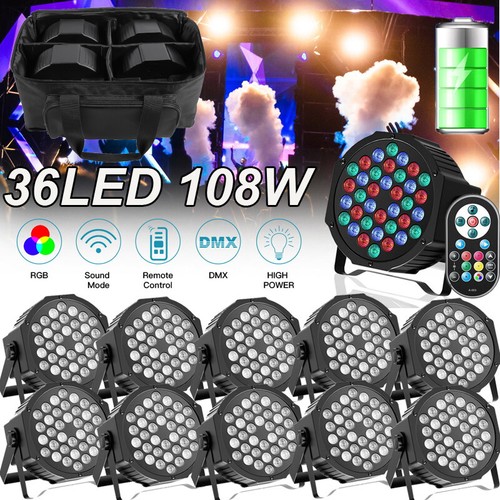 10X Illuminazione Palco Ricaricabile 36 LED RGB Luce PAR DMX512 Fascio Festa DJ Discoteca - Foto 1 di 17