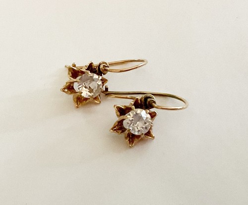 Antique Art Nouveau 10k Buttercup Drop Earrings, Paste Stones - Picture 1 of 4