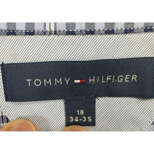 Tommy Hilfiger Shirt Mens 18 34-35 Blue White Plaid Dress Regular Fit Button Up - Picture 5 of 10