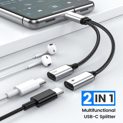 USB C Splitter, USB C Male to Dual USB C Female Y Adapter, 2-Port USB C Hub, - Picture 3 of 7