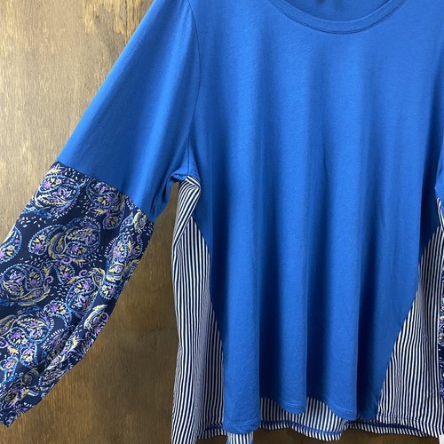 Style & Co Damen Langarm blau gestreift malerisch Paisley Schaufelausschnitt NEU 2X - Bild 7 von 8
