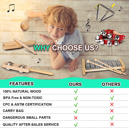 Toddler Musical Instruments Natural Wooden Music Set Educational Musical Toys - Picture 6 of 12