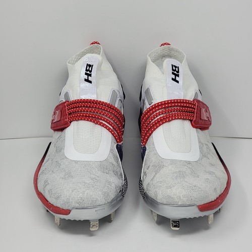 Under Armour Harper 8 Low USA ST Baseball White Navy 3026590 100 Men Sz 7.5 New - Picture 7 of 9