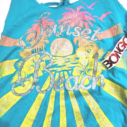 NWT SUNSET BEACH Bongo Tank SWIM Cover Shirt Bling Glitter Racerback Teal  - Picture 6 of 16