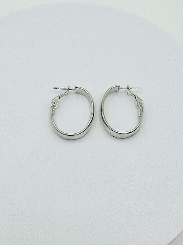 Solid 14k White Gold Fancy Oval Earring with Box (From Italy) G-5044 - Picture 3 of 7