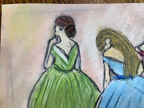Ballet dancers color dresses 8.5 x 11 unprotected chalk drawing mostly pink - Picture 2 of 5