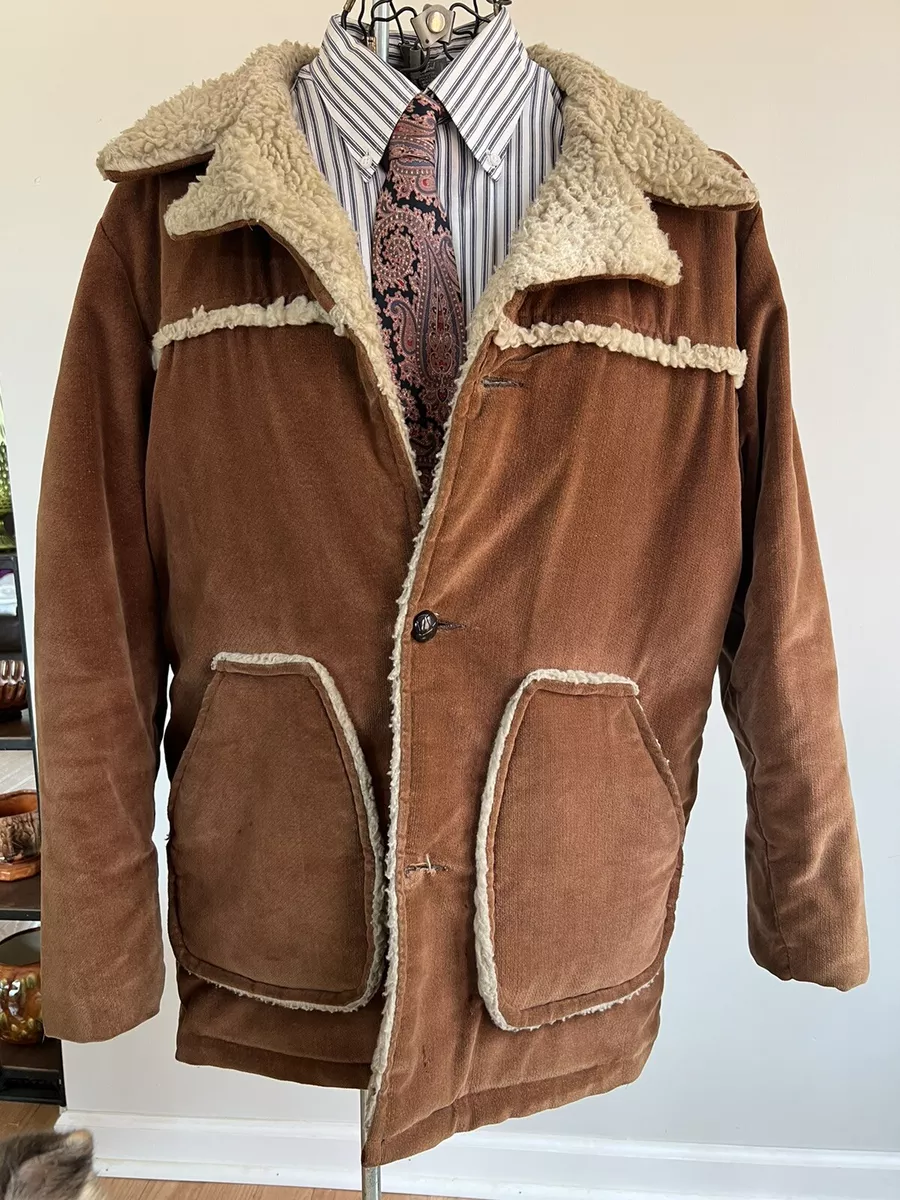 Men's 70's Rancher Coat Crushed Corduroy Shearling Liner 44R