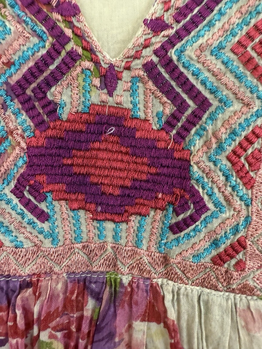 Vintage Goa Embroidered Floral Tunic Top Sz Extra Large 3/4 Vintage Goa Embroidered Floral Tunic Top Sz Extra Large 3/4
