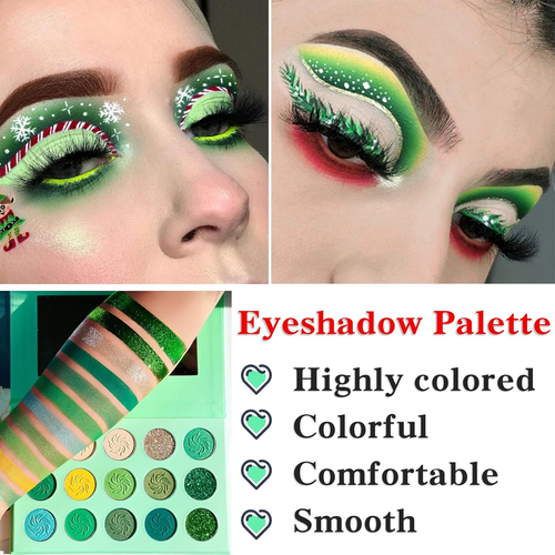 Green Eyeshadow Palette,QIUFSSE 15 Colors Eye Shadow Pallete Sets Highly Pigm - Picture 4 of 7