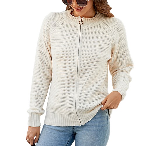 Women Full Zip Knit Sweater Long Sleeve Casual Crew Neck Open Front Zipper S TOU - Picture 2 of 10