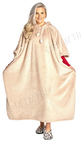 Ladies men Unisex Warm Soft Fleece TV Cuddle Blanket Hoodie Snuggle Jumper Plus - Picture 26 of 36