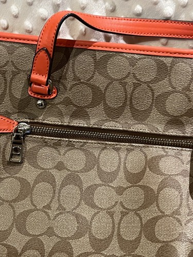 100% Coach Signature Leder Canvas Beuteltasche Tasche Orange - Bild 3 von 9