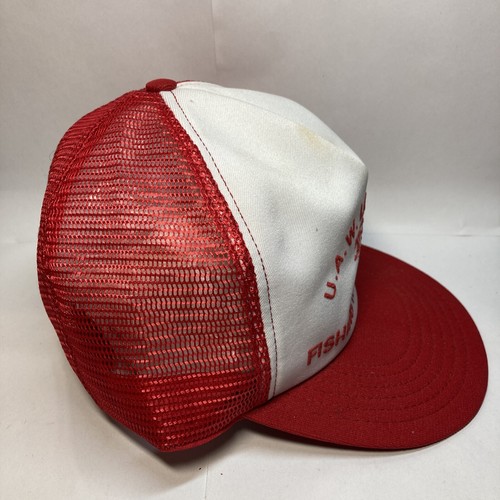 Vintage UAW Local 737 Bass Fishing Rodeo 1984 Red White Trucker Union Hat Cap - Picture 2 of 9