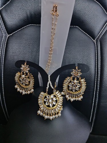 Pendientes Kundan Tikka Tradicional Blanco y Cobre Estilo Bollywood Indio Envío Gratis - Imagen 7 de 10