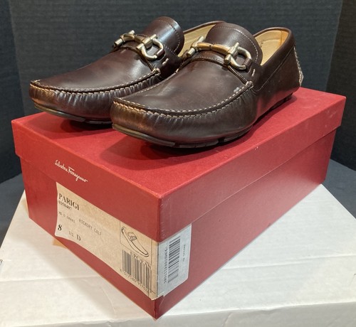 Salvatore Ferragamo Men’s Sz 8.5D Brown PARIGI Gancini Bit Shoes Drivers Loafers - Picture 1 of 24