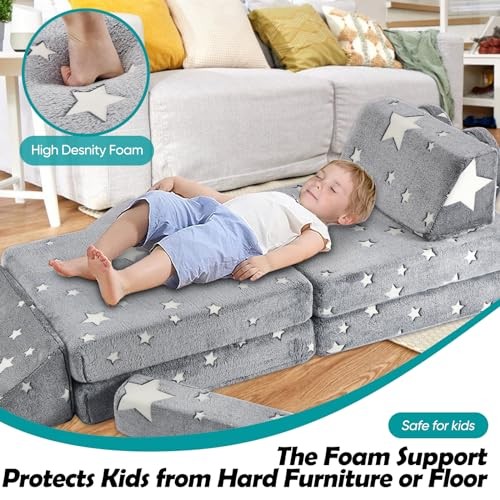 Kids Play Couch,10 Pcs Toddler Couch Sofa,Foam Modularized Kids Couch,Glowing - Picture 7 of 7