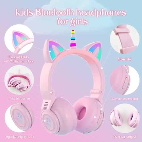 Auriculares Unicornio Niños para Niñas, Auriculares Unicornio Bluetooth Plegables para... - Imagen 4 de 7