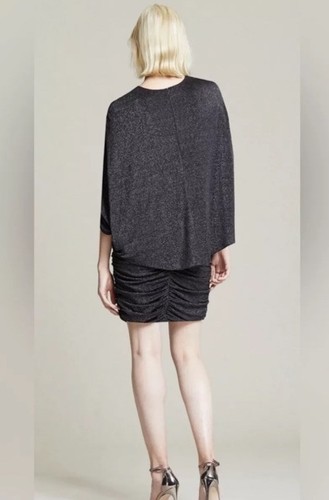 Halston Evening Collection Dress 10 Black Metallic V Neck 1/2 Sleeve Ruche NEW! - Picture 3 of 4