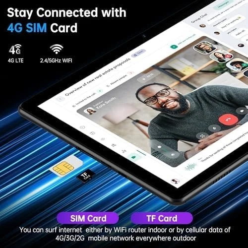 Android 14 Tablet 10.1 Inch,4G SIM Unlocked, Quad-Core CPU 2.0Ghz,3Gb+32Gb, TF E - Image 3 of 4