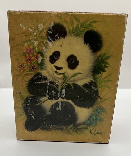 Vintage K Chin Lithographie Panda Box Zeder - Bild 1 von 8