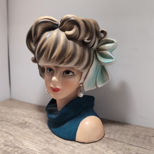 Vaso vintage 7" Relpo Big Bow Mod Teen Lady Head K1695 Teen Bow Pearls Giappone - Foto 3 di 10