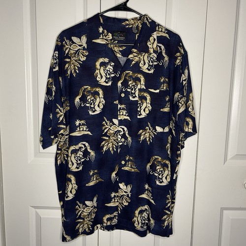 Greg Norman Leinenmischung Knopfleiste Größe Large tropisch marineblau Resort Strand Herren - Bild 1 von 6