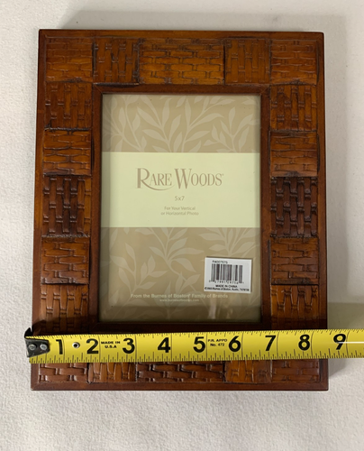 Burnes Of Boston Frame Rare Woods 5x7 Brown Basketweave Patchwork Stand Up Vtg - Picture 5 of 5