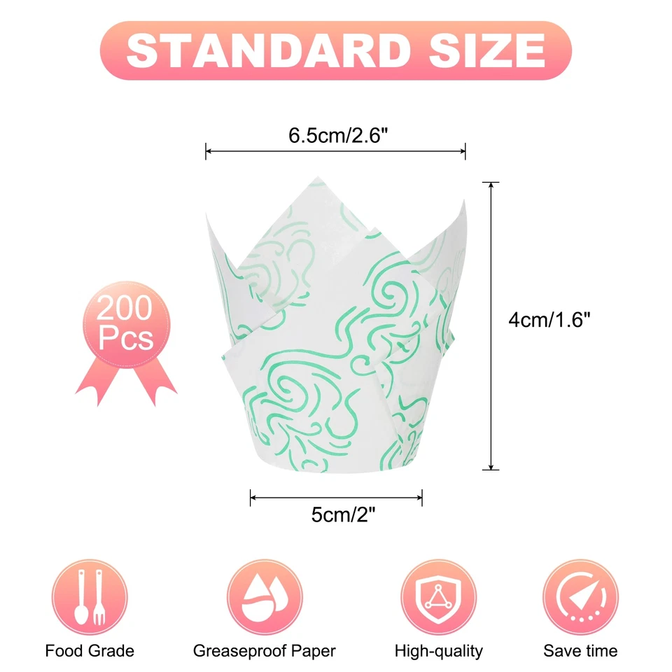 200 Stück Tulpen-Backförmchen Cupcake-/Muffin-Backformen Papier, Weiß/Gold - Bild 2 von 4