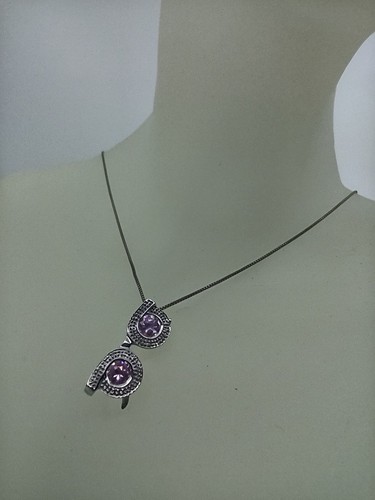 Sophia Fiori 925 Sterling Silver Sunglasses Pink Rhinestones Pendant Necklace. - Picture 3 of 9