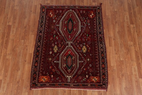 Geometric Tribal Area Rug 4x5 Ft Handmade Red Wool Carpet Traditional Rug - Bild 17 von 22