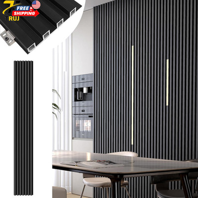 Black Wall Panels for Interior Decor 96x6.6in 8Pack WPC Wall Panel Waterproof Ma