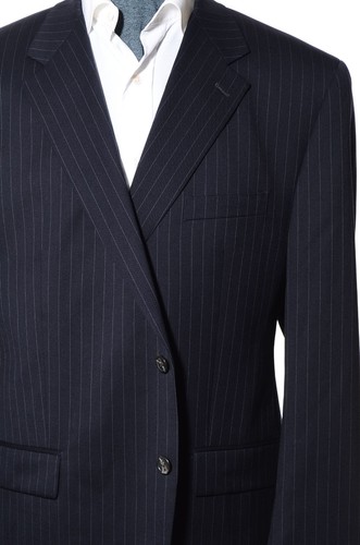 46R Classic-Fit Chaps Black Pinstriped Wool 2-Piece Suit 38x30 Trousers Jacket - Picture 3 of 14