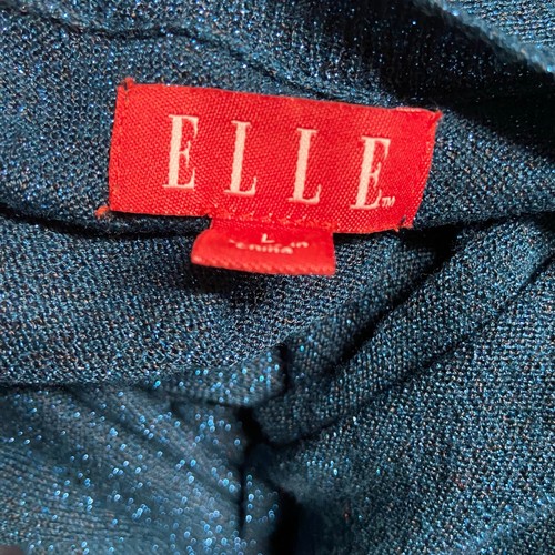 Elle Sweater Blue Metallic Threads  Drop Cowl Neck Bat Wing Sleeves Light Weight - Picture 7 of 12