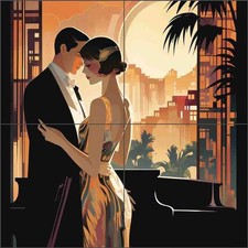 Art Deco Romantic Couple Kitchen Backsplash Mural - 1920s Ceramic OB-LAZ63-28