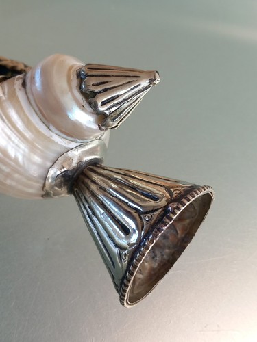 ANTIQUE SILVER PLATE & MOTHER OF PEARL ORNATE NAUTILUS SHELL JUG 12.5 cms - Picture 9 of 19