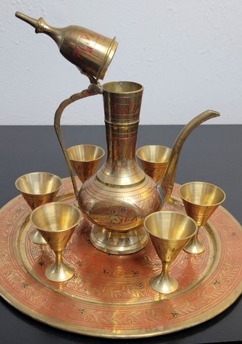 Vintage Türkisches Teeservice Messing mit Gravur 8-teilig - Bild 10 von 16