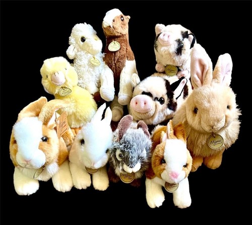 MIYONI AURORA PLUSH~ LOT 10 FARM ANIMALS~ Pigs,Rabbits,Horse,Lamb,Chick~PRISTINE