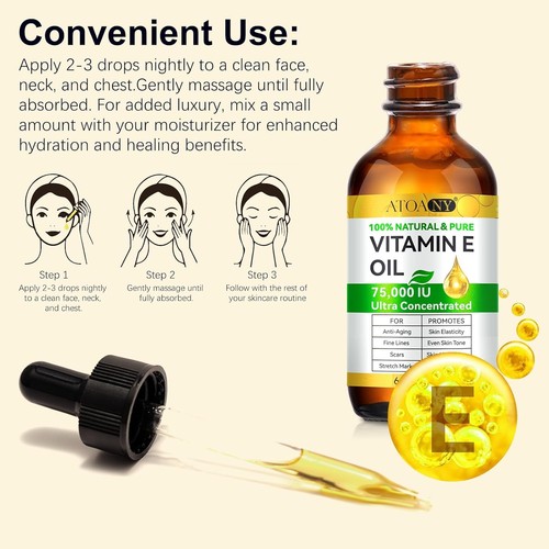 Vitamin E Oil 75,000 IU 2 Fl Oz - 100% Organic Pure 2 (Pack of 1) - Picture 7 of 9
