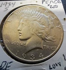 1934-S PEACE SILVER DOLLAR 90% Silver-AU+'ish  At least $92 Pure RARE! KEY!