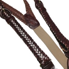 Braided Leather Suspenders Braces Brown Button Classic Y Back