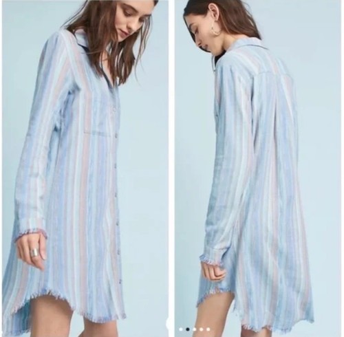 Anthropologie Cloth And Stone Pastel Striped Linen Blend Shirt Dress Size Small - Picture 11 of 12
