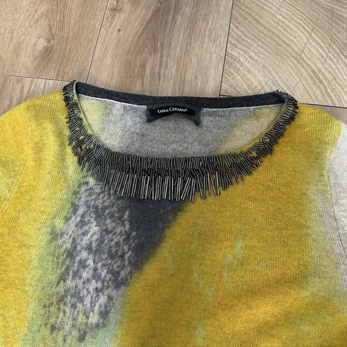 Women’s Luisa Cerano Size 10 Uk Fine Knit Modi Yellow Dress Wool Silk Cashmere - Picture 5 of 11