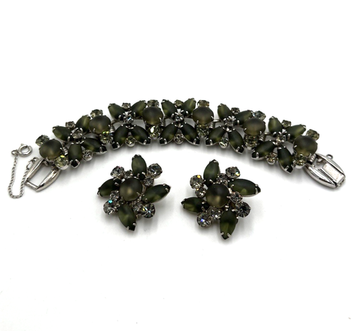 Vintage Juliana D & E Rauchgrau & Klar Strass 5 Glieder Armband & Ohrringe